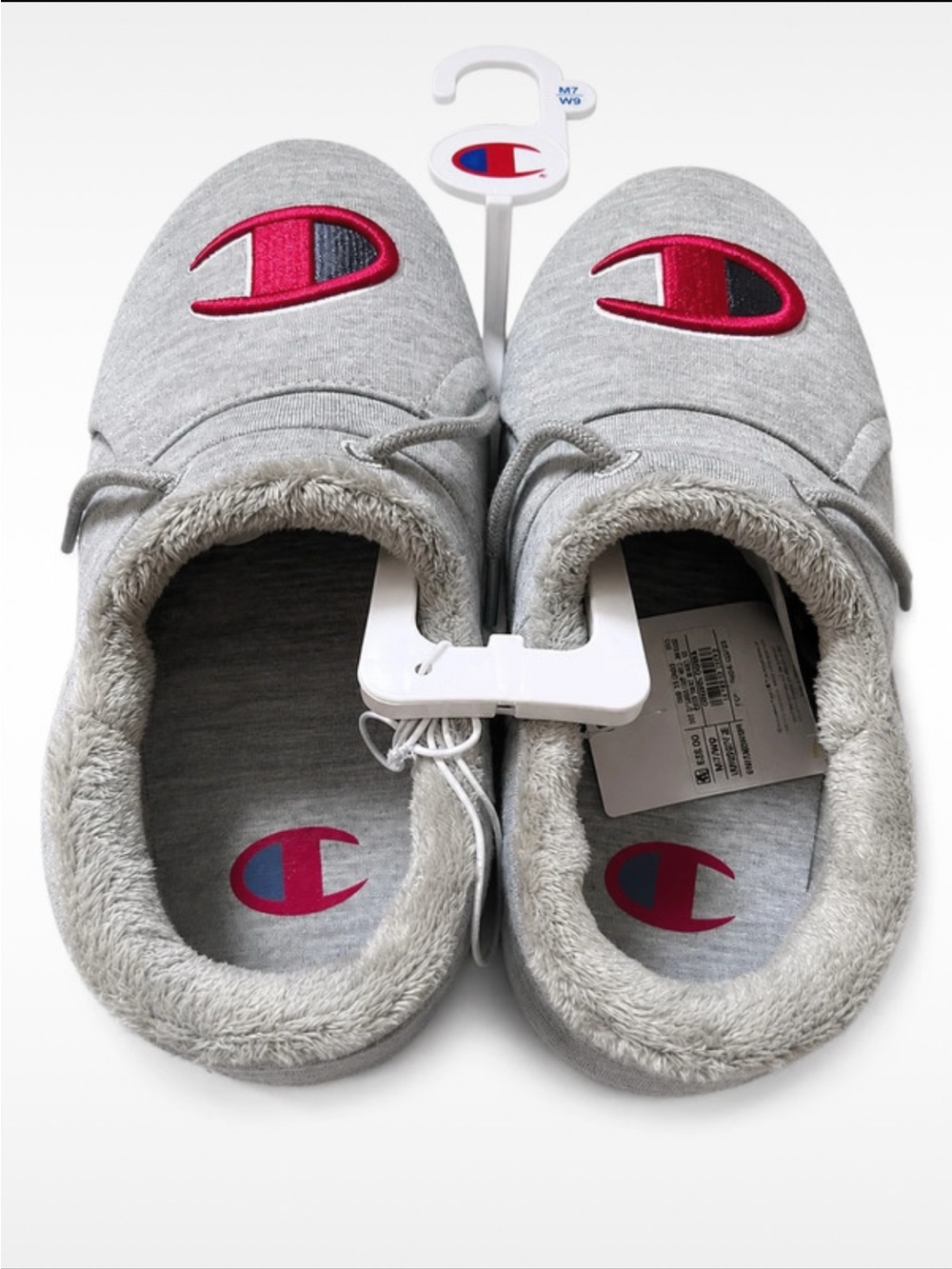 Champion University 25 Gray Sherpa Fur Lined Adult Slippers men sz 7 women sz 9